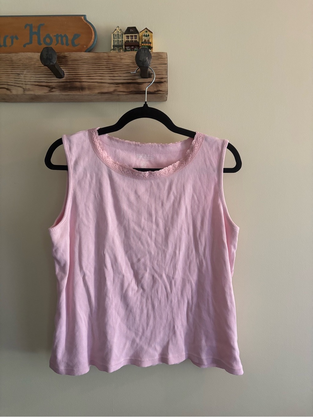 78.) Northern Reflections / Cotton /   Pink Lace-Trim Sleeveless Tank Top